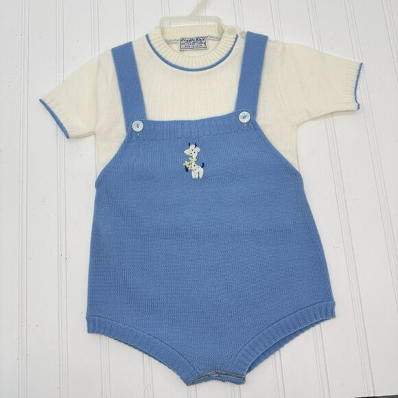 Vtg Cradle Knit Baby Clothes Outfit Set Sweater Shorts Blue Size 18 Month - 2 Yr - Picture 1 of 3